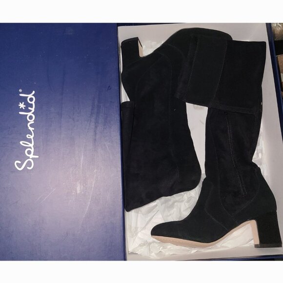 New SPLENDID 7 Charlotte Kensley Poet Black Suede Stretch OTK Over Knee Boots - Picture 5 of 8